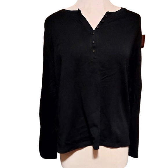 Cato Tops - Cato 2xl Top Shirt Black Long Sleeve Shirt Partial Button Front Cotton..…